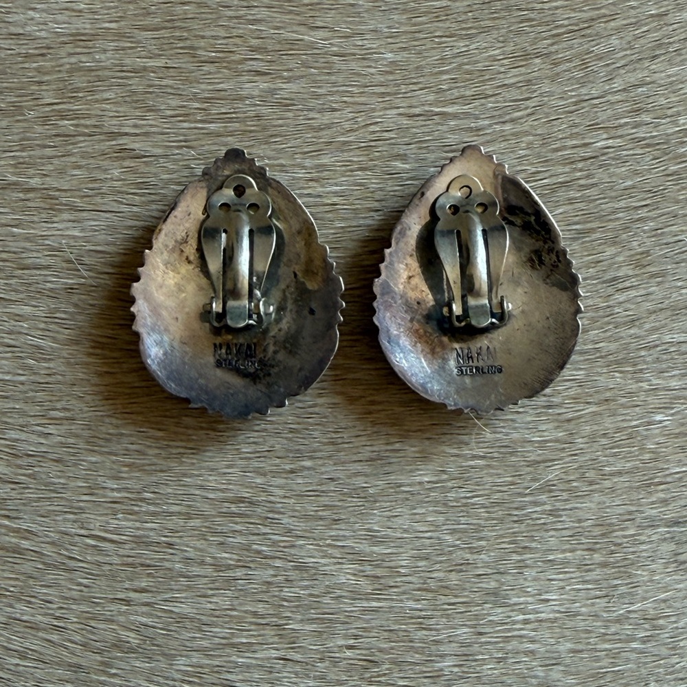 Nakai vintage Sterling Silver Teardrop Green Stone Earrings - Picture 6 of 8